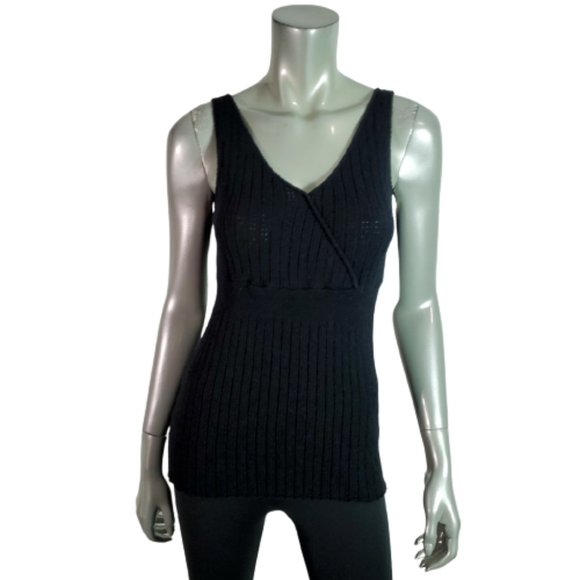 Moussy Empire Waist Knit Top Sz 1 Small Stretch V-Neck Sleeveless Pullover Black - Picture 1 of 6